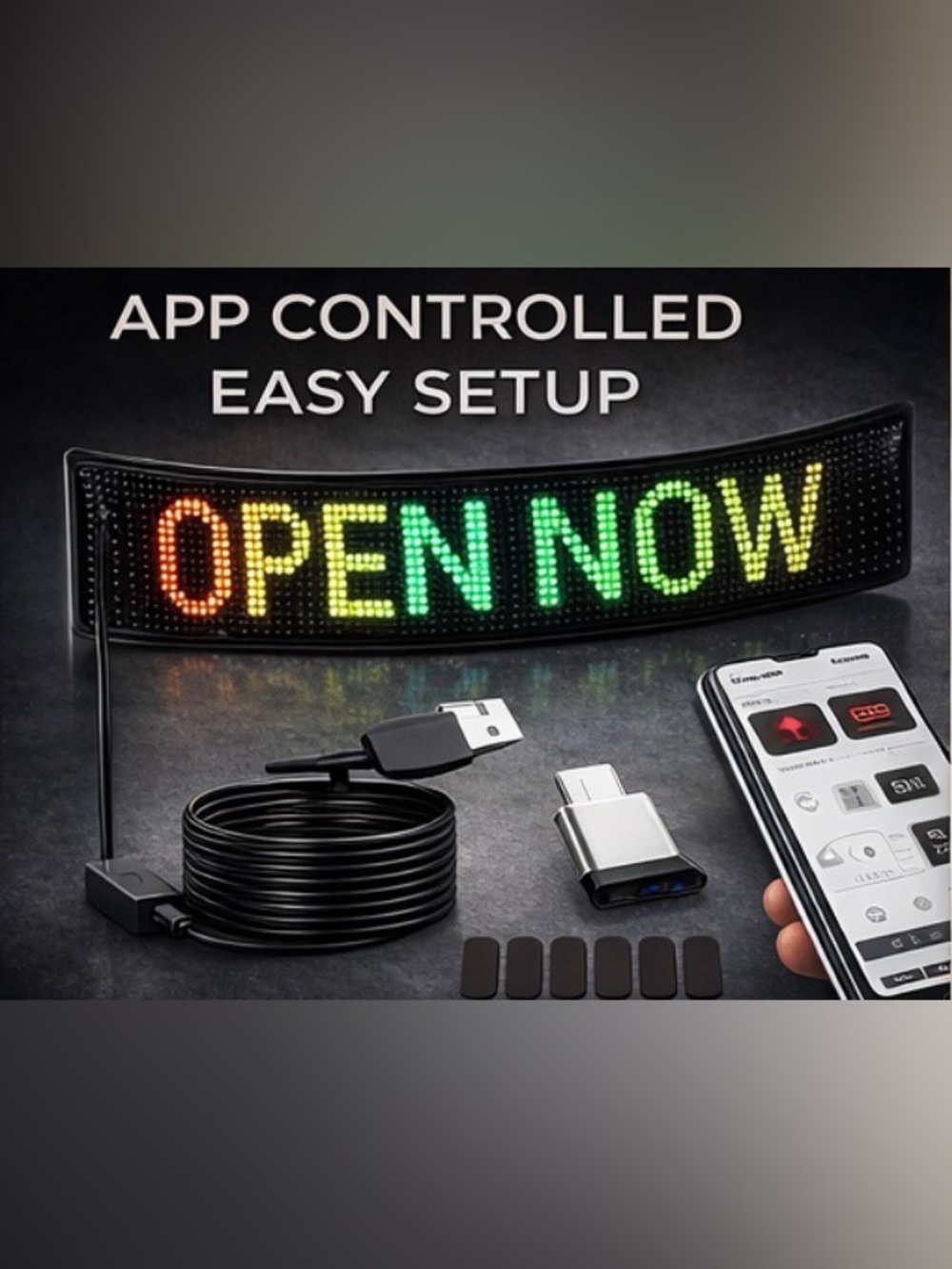 LED Car Display Sign, App-Controlled RGB Scrolling Message Board,Flexible Panel